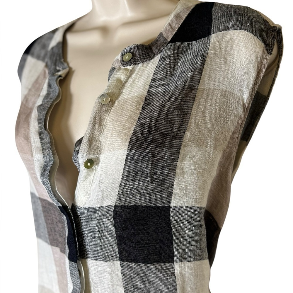 Soft Surroundings Women's X Large Plaid 100% Linen Top sleeveless button front - Picture 3 of 11